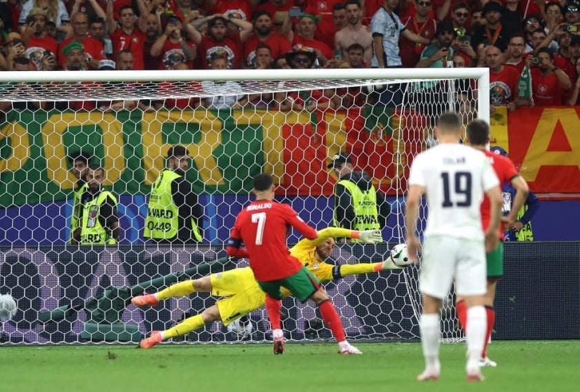 Cảm xúc bùng nổ của Ronaldo khi sút hỏng penalty vào lưới Slovenia