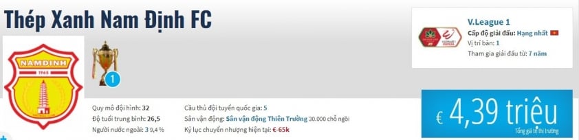 Sự Trỗi Dậy Mạnh Mẽ của CLB Nam Định: Chiến thắng V-League và Giá trị Đội Hình Tăng Vọt