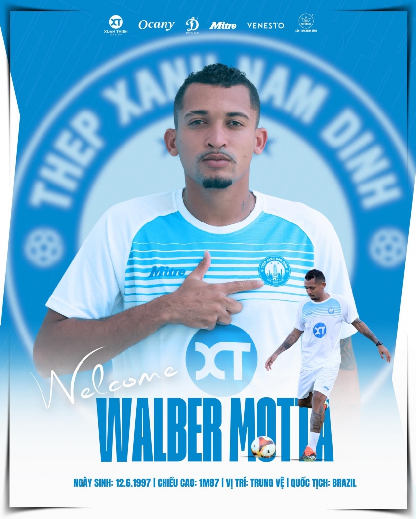 CLB Nam Định hoàn thiện lực lượng ngoại binh với bản hợp đồng khủng Walber Motta