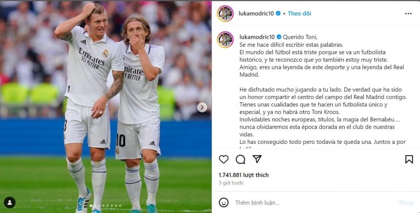 Luka Modric phản ứng mãnh liệt sau khi Toni Kroos giải nghệ