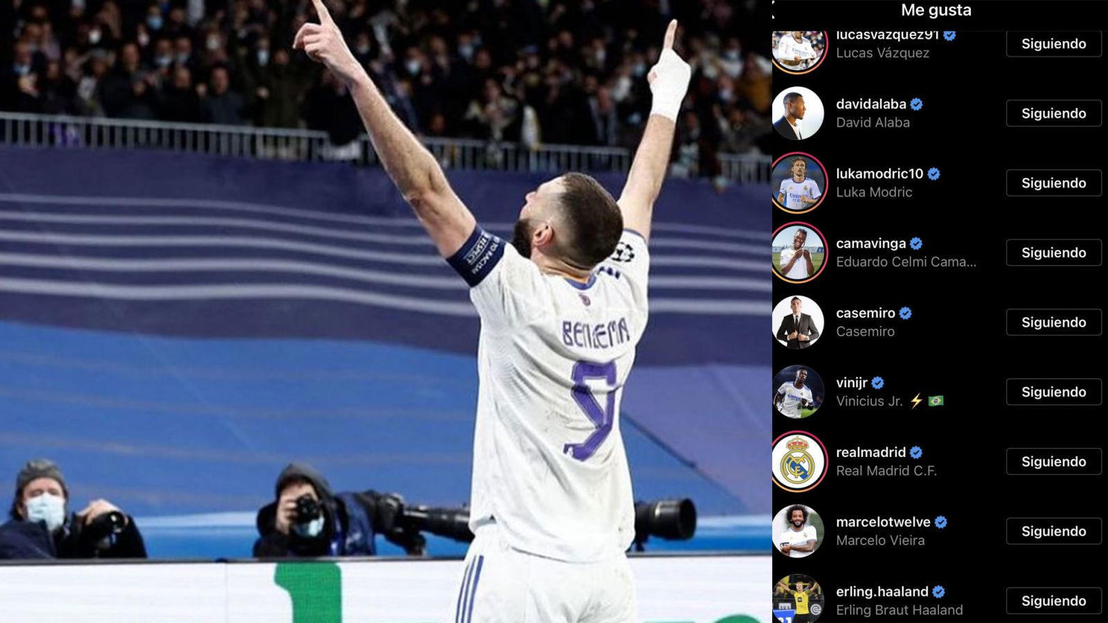 Bài đăng của Benzema đã nhận được một like của tài năng trẻ Erling Haaland