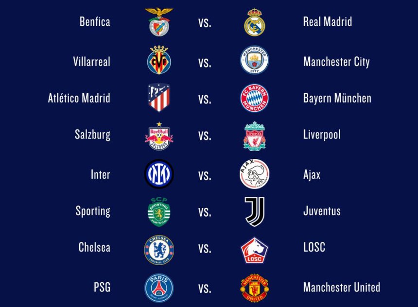 Kết quả bốc thăm vòng 16 đội Champions League 