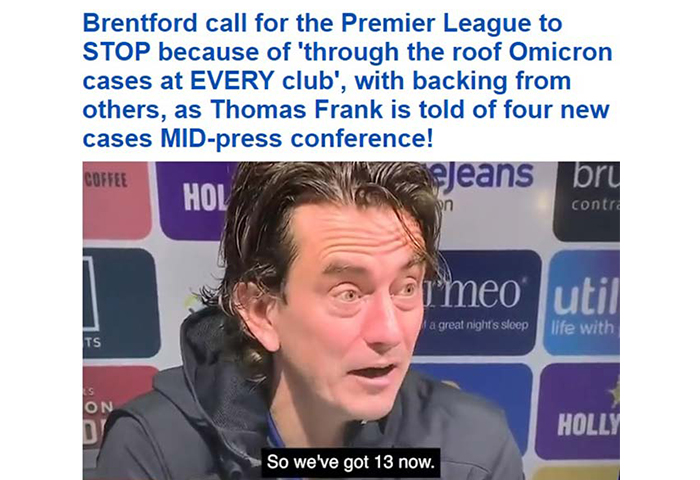 Bùng biến chủng Omicron của COVID-19, Ngoại Hạng Anh dừng 5 trận vòng 18, sẽ hoãn đến năm 2022