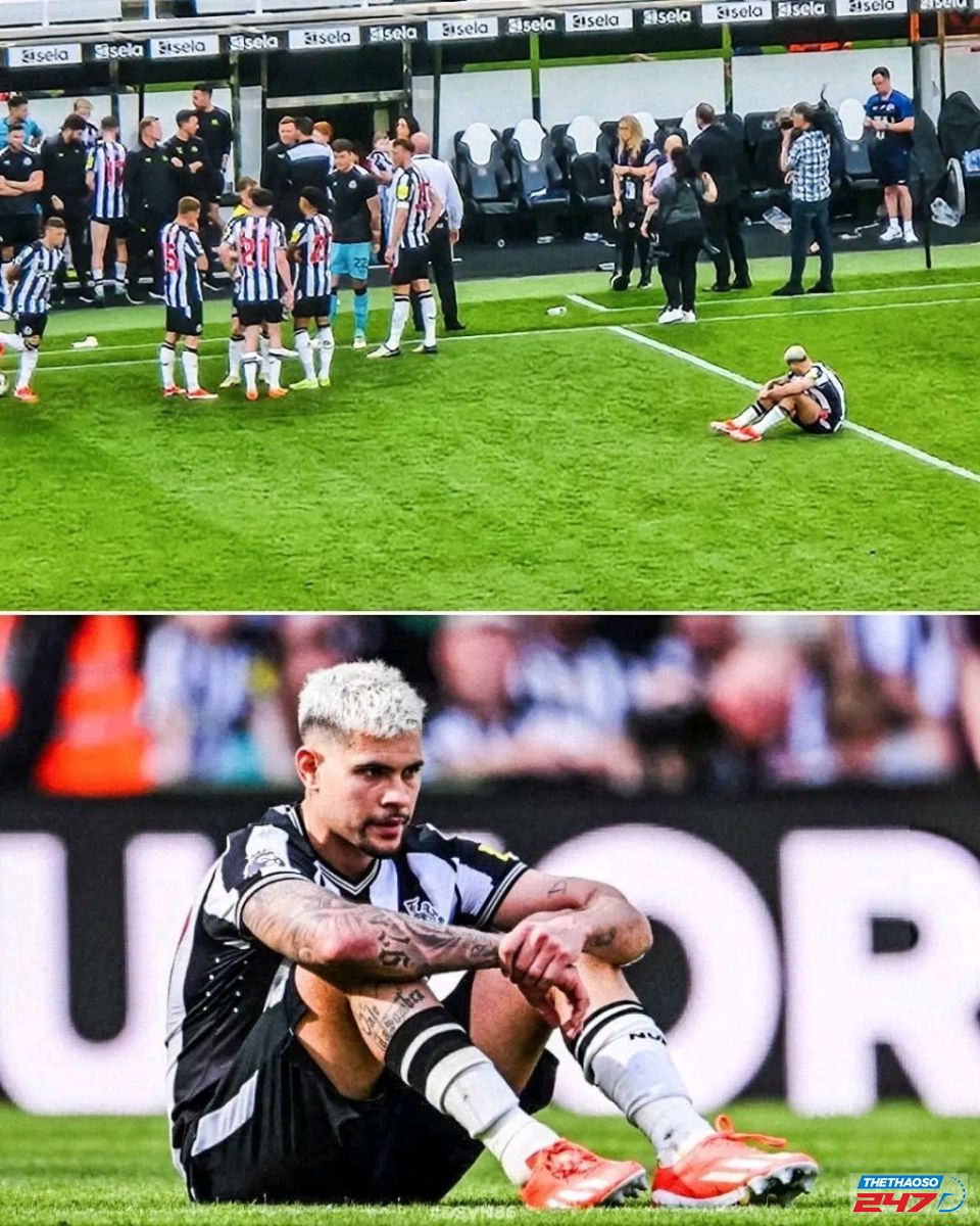 Bruno ngồi thẫn thờ một mình trong khi các đồng đội đi vòng quanh sân để cảm ơn người hâm mộ - Ảnh Collect Bruno ngồi thẫn thờ một mình trong khi các đồng đội đi vòng quanh sân để cảm ơn người hâm mộ - Ảnh Collect