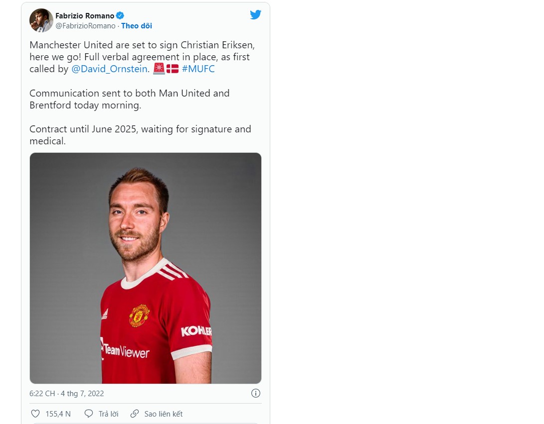 Eriksen gia nhập MU