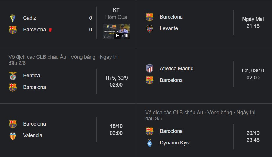 Lịch thi đấu dày đặc của Barca