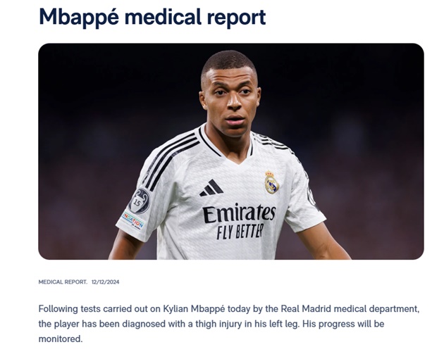Kylian Mbappe dính chấn thương đùi, Real Madrid đối mặt với nguy cơ thiếu hụt lực lượng