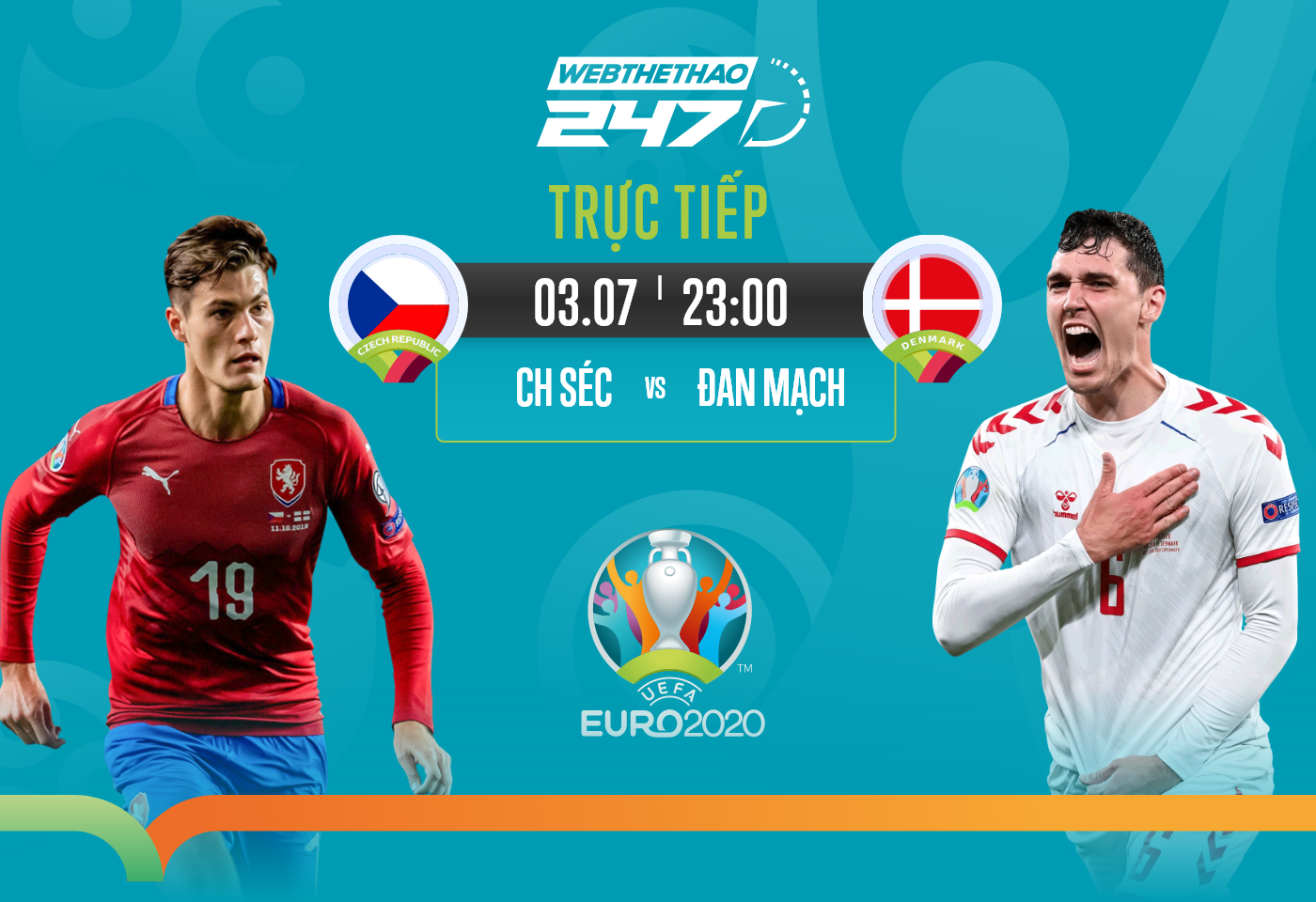 Tường thuật trực tiếp CH Séc vs Đan Mạch