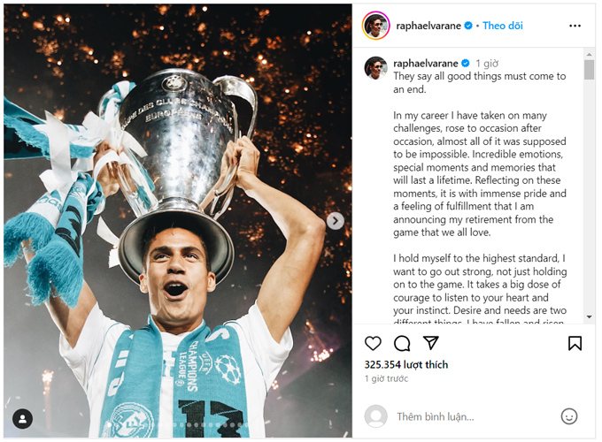 Varane sớm giải nghệ ở tuổi 31 do chấn thương nặng