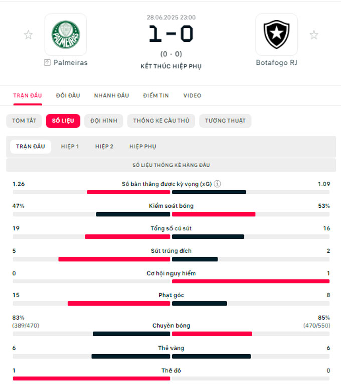 Palmeiras Vượt ải Botafogo, Bước vào Tứ kết với Chiến Thắng Ngọt Ngào 1-0