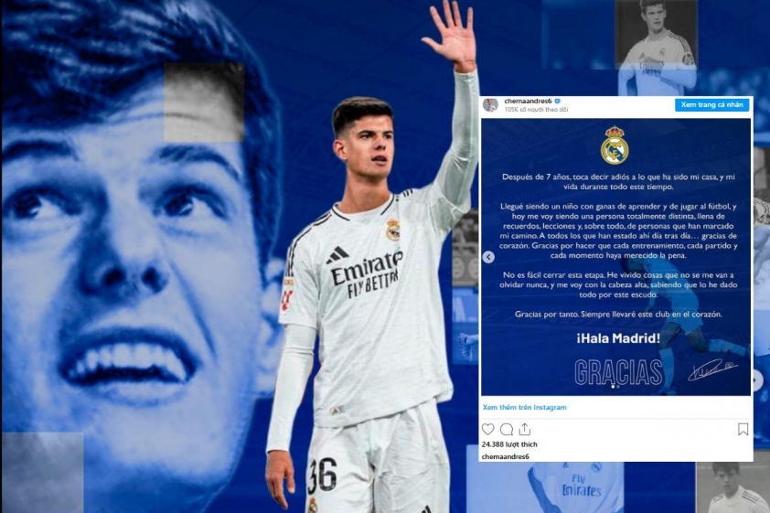 Tiền vệ trẻ Chema Andres chia tay Real Madrid, gia nhập Stuttgart