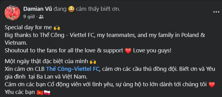 Damian Vũ gửi lời cảm ơn đến người hâm mộ Việt Nam