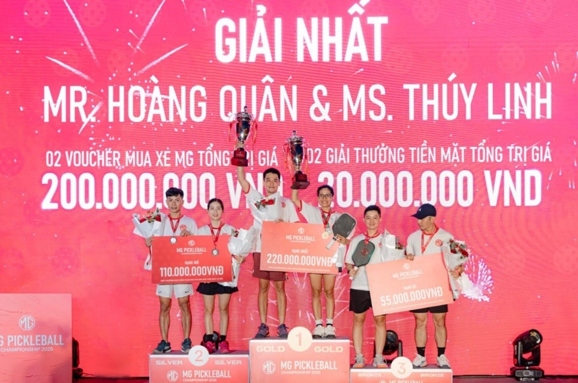 Cặp đôi Hoàng Quân - Thuý Linh đăng quang vô địch MG Pickleball Championship 2025