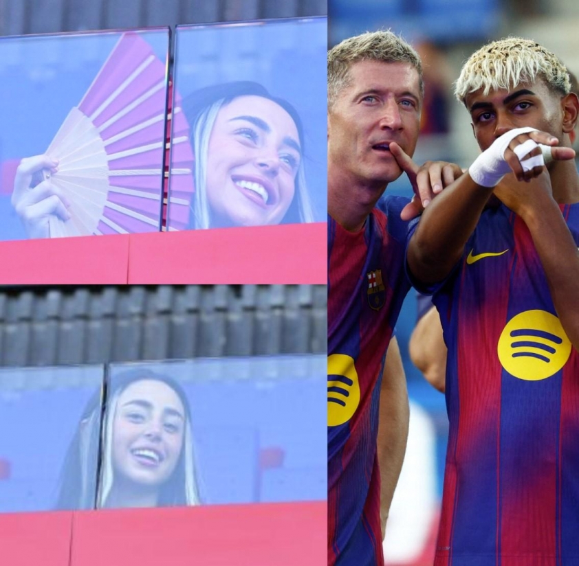 Nicki Nicole đã có mặt trên khán đài để cổ vũ Yamal trong trận thắng Mallorca vừa qua Nicki Nicole cổ vũ Yamal