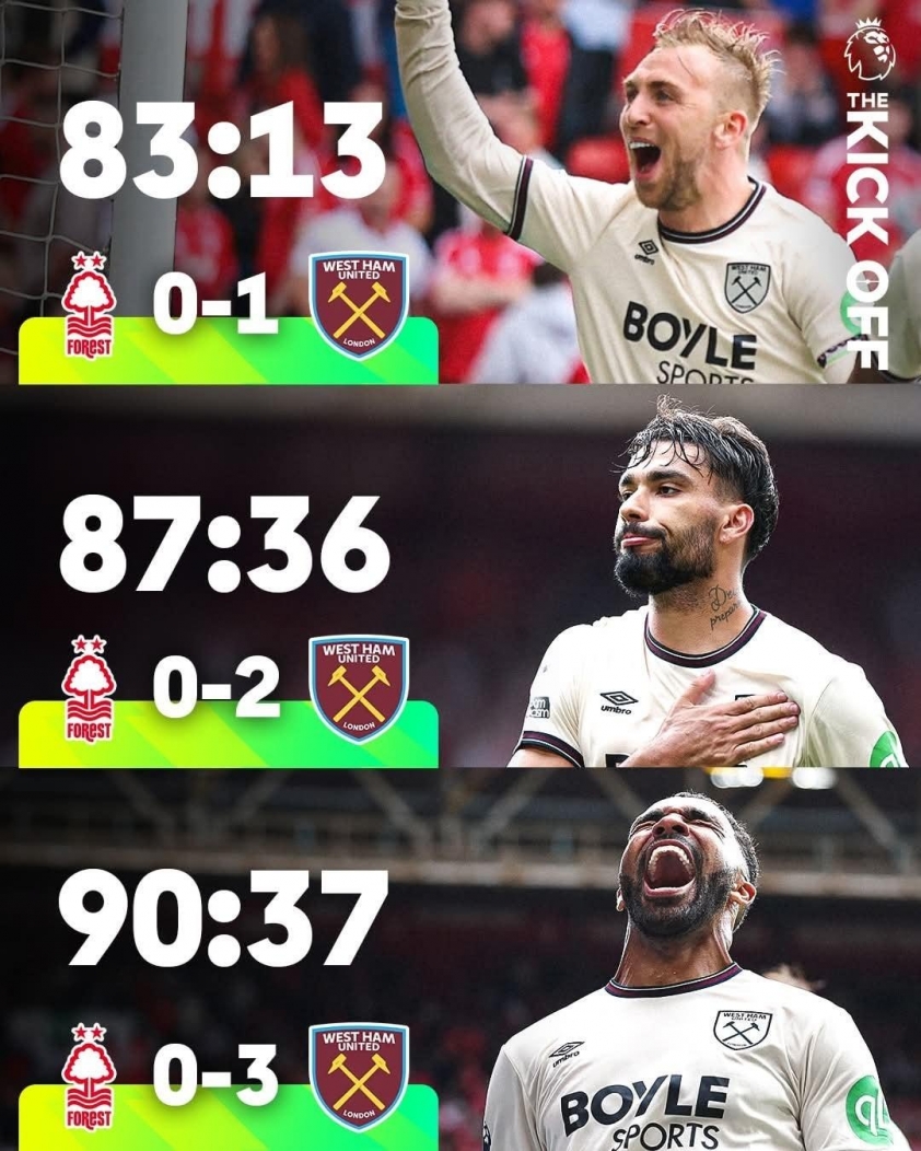 West Ham ghi 3 bàn trong 7 phút