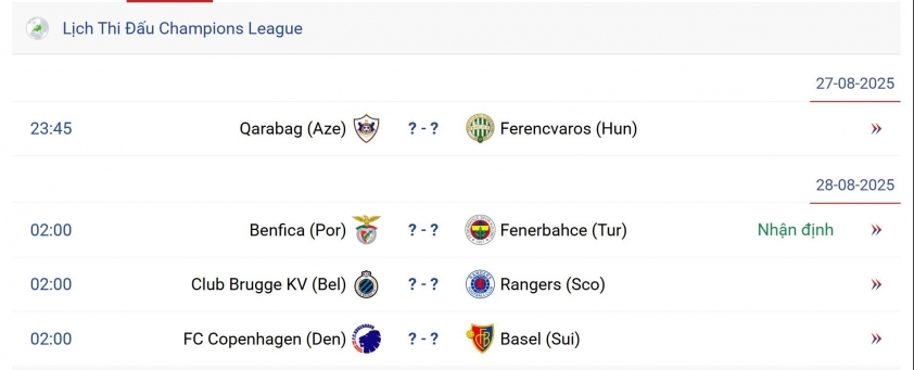 Lịch thi đấu các trận play-off