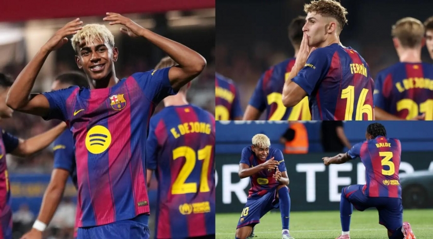 Hình ảnh các cầu thủ Barcelona ăn mừng chiến thắng