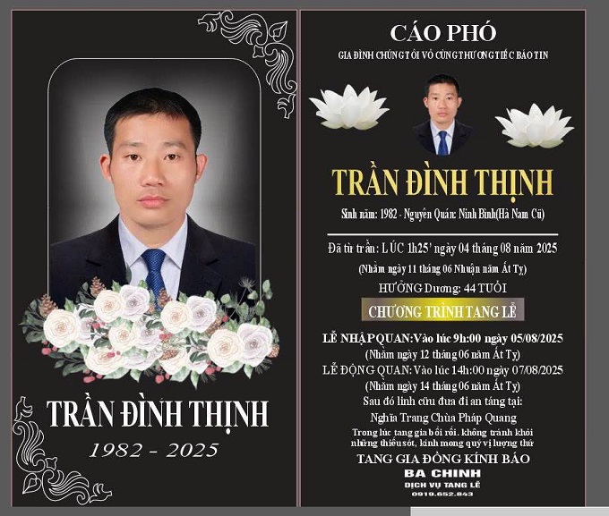 Trọng tài Trần Đình Thịnh qua đời đột ngột ở tuổi 44