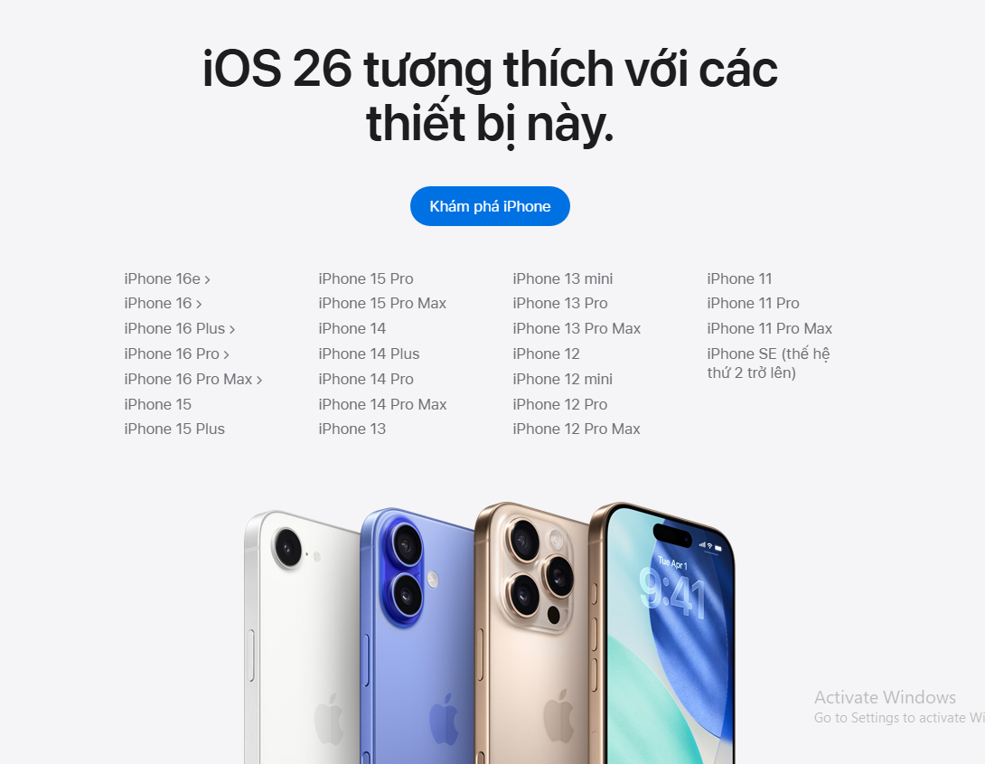 Danh sách iPhone tương thích với iOS 26