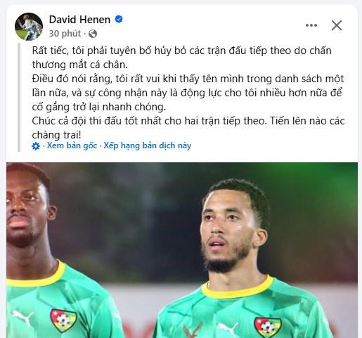Ảnh chụp màn hình thông báo của David Henen