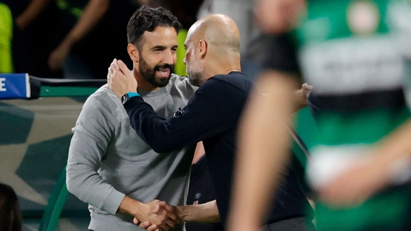 Ruben Amorim và Pep Guardiola trong trận derby