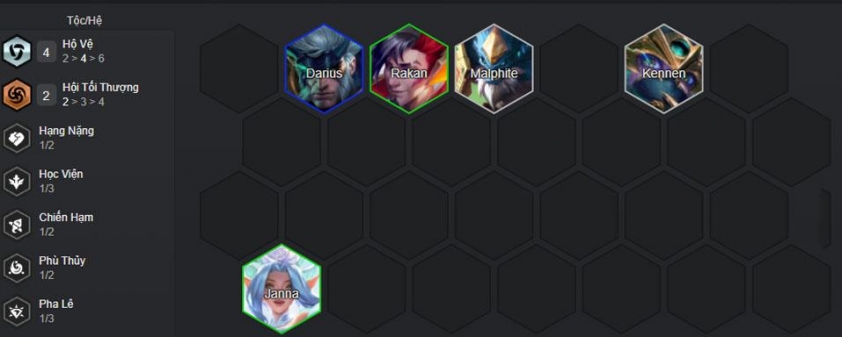 Đội hình đầu game với tướng Hộ Vệ và Janna