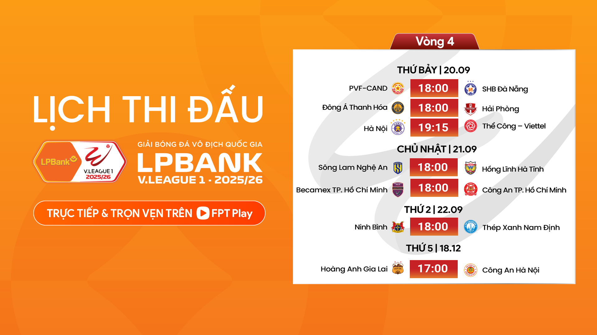 Vòng 4 V-League 2025/26 kịch tính