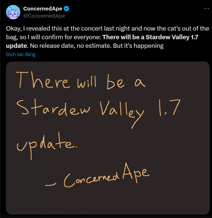 Ảnh thông báo cập nhật Stardew Valley 1.7