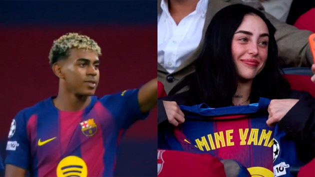 Lamine Yamal hướng ánh mắt về Nicki Nicole Lamine Yamal nhìn lên khán đài gửi thông điệp ngọt ngào