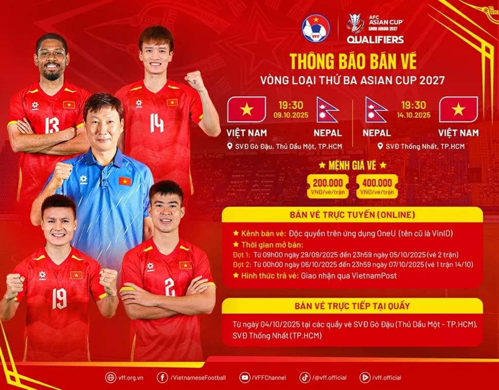 Thông tin về kế hoạch bán vé trận đấu giữa Việt Nam và Nepal
