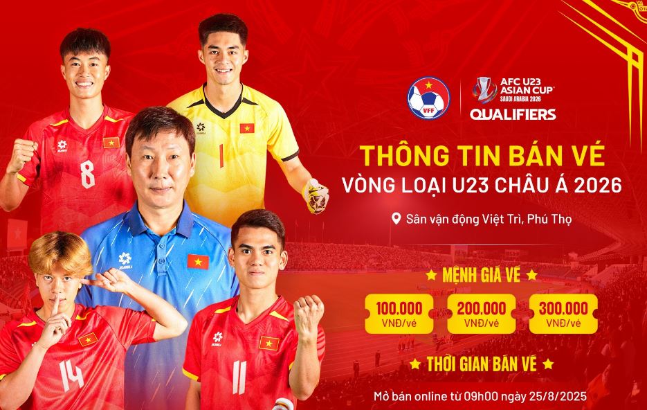 Vé xem U23 Việt Nam đá vòng loại U23 châu Á 2026 tại SVĐ Việt Trì giá bao nhiêu, mua ở đâu? - Ảnh 1 Vé xem U23 Việt Nam đá vòng loại U23 châu Á 2026 tại SVĐ Việt Trì giá bao nhiêu, mua ở đâu?
