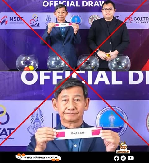 Lễ bốc thăm futsal Đông Nam Á 2025 tại Nonthaburi Quốc kỳ Việt Nam bị thay bằng quốc kỳ Trung Quốc trong lễ bốc thăm